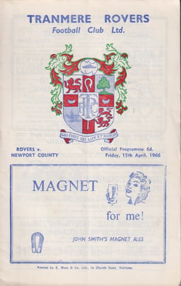 Tranmere Rovers v Newport County Match Programme 1966-04-15